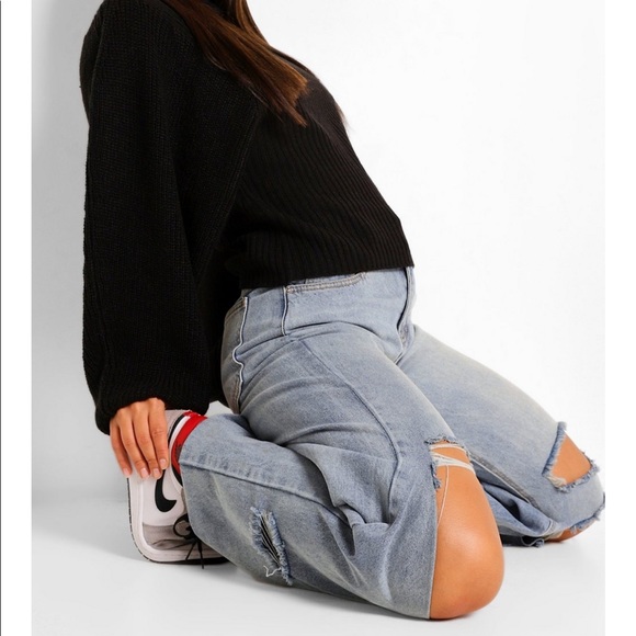 Boohoo High Neck Chunky Knit Balloon Sleeve Jumper - Picture 2 of 6